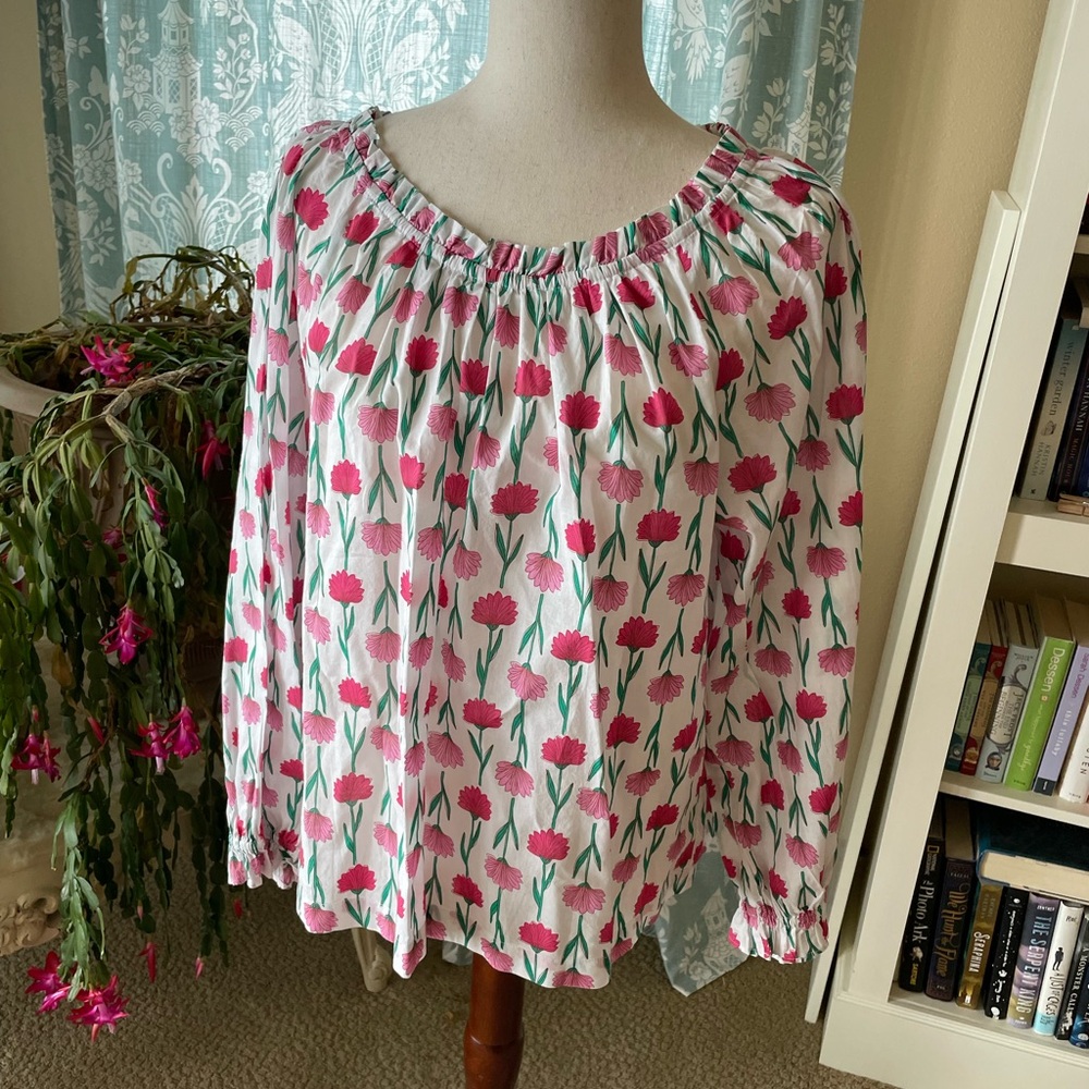 J. Crew cotton pink flower pattern spring blouse